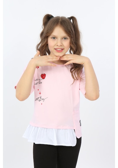 Toontoy Kids Toontoy Kız Çocuk Cool And Fancy Yazılı Kalp Baskılı Tişört Açık Pembe