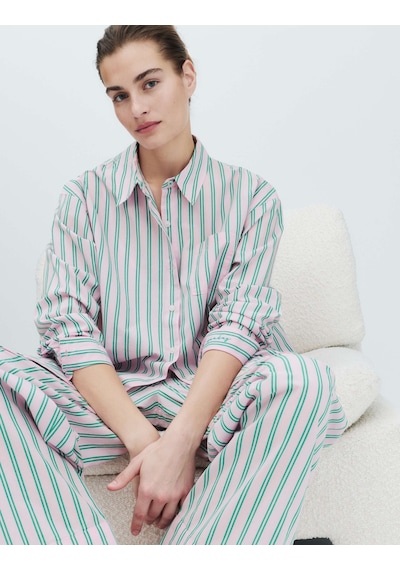 Marks & Spencer Poplin Çizgili Pijama Üstü Pembe