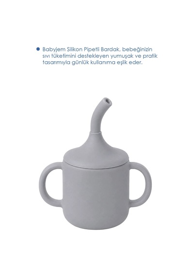 Babyjem Silikon Pipetli Bardak Gri
