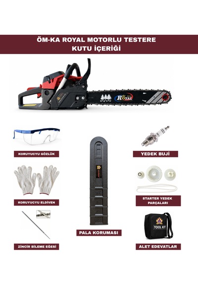 Öm-ka Royal RG5200 52CC Çift Egzozlu Motorlu Testere 51 CM Kama 3.6 HP Benzinli Ağaç Kesme Makinesi
