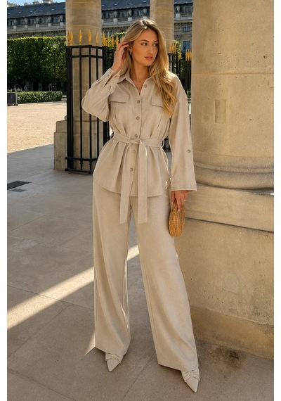 Seeh Bej Uzun Kollu Oversize Kadın Takım Sh338 Standart