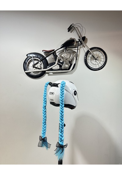Motor & Motosiklet Mavi Çift Örgülü Saç Kask Dış Aksesuarı Diğer