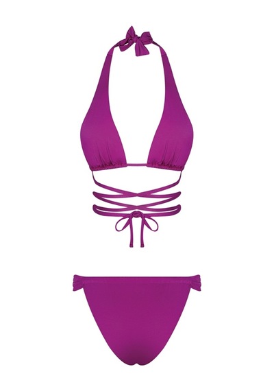 Bonesta Chandra Üçgen Bağlamalı Büzgü Detaylı Fuşya Bikini Takımı
