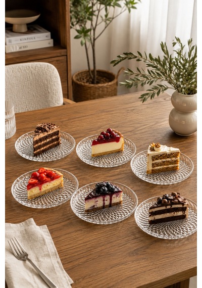 Porsima Tokyo 10788 6'lı Desenli Cam Pasta Tabak Seti 16 Cm Tatlı & İkram Tabağı