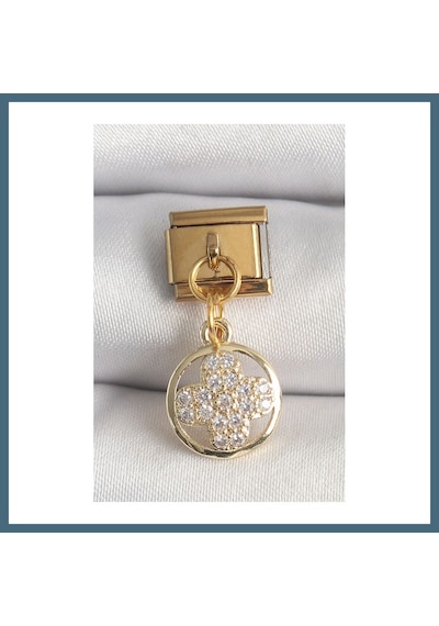 Bezos 316l Çelik Gold Renk Sallantı Zirkon Taşlı Yonca Model Nomination Charm Agc