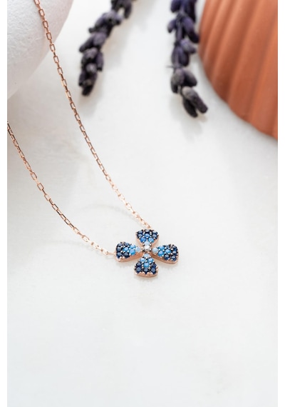 925 Ayar Gümüş Renk Geçişli Minimal Şans Yonca Kolye Rose Gold