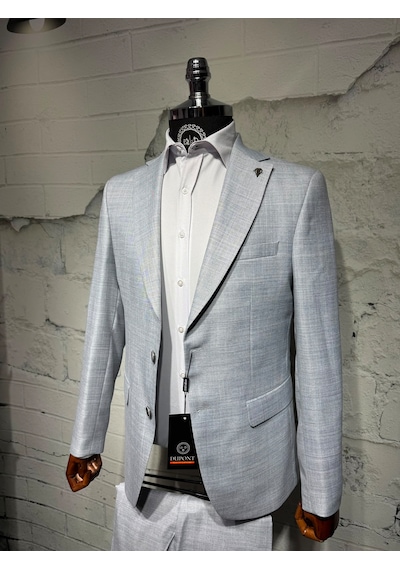 Dupont Classics Dupont Slim Fit Mono Yaka 6 Drop Yarım Astar Çift Yırtmaç 2'li Takım Elbise Gümüş Gri