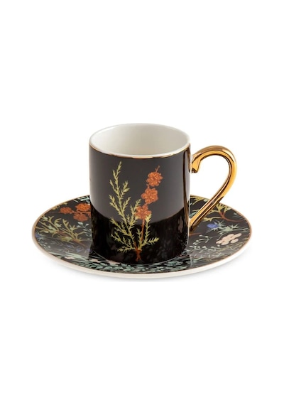 Jumbo Black Garden 4 Kişilik Kahve Fincan Takımı Siyah
