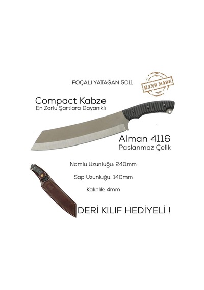 Foçalı El Yapımı Deri Kılıflı Yatağan 5011 Av Kamp Bıçağı Çok Renkli