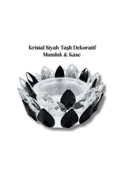 Kristal Siyah Taşlı Dekoratif Mumluk Kase