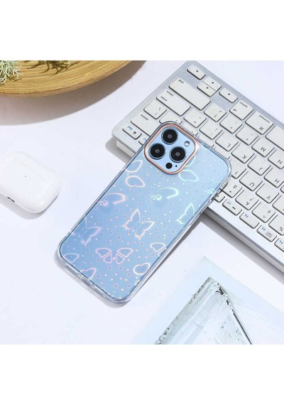 Apple Uyumlu iPhone 13 Pro Kılıf Zore Sidney Desenli Sert Kapak Butterfly No2