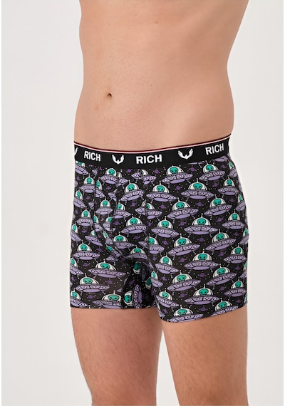 Rich Erkek Likralı Desenli Ve Düz 4'lü Boxer Paketi Açık Bej