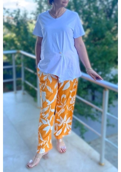 Mia Butik Büyük Beden Bahar Takım Beyaz-turuncu Beyaz-turuncu