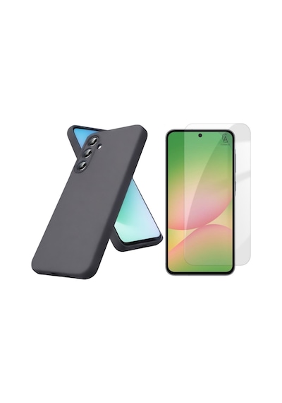 Samsung Galaxy A57 İle Uyumlu Kılıf Esnek Premium Telefon Kılıfı Ve Temperli Cam Ekran Koruyucu Gri