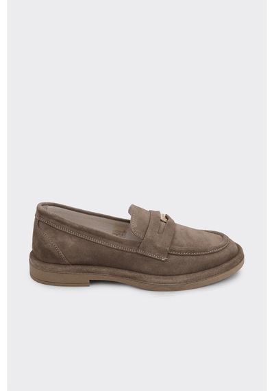 Derinet Tokalı Kadın Loafer Vizon Süet Vizon Süet