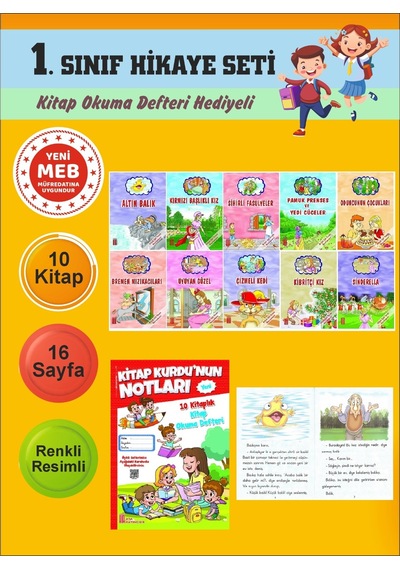 1.sınıflar İçin Okumayı Sevdiren 10 Lu Hikaye Seti 3 Kitap Okuma Defteri Hediyeli