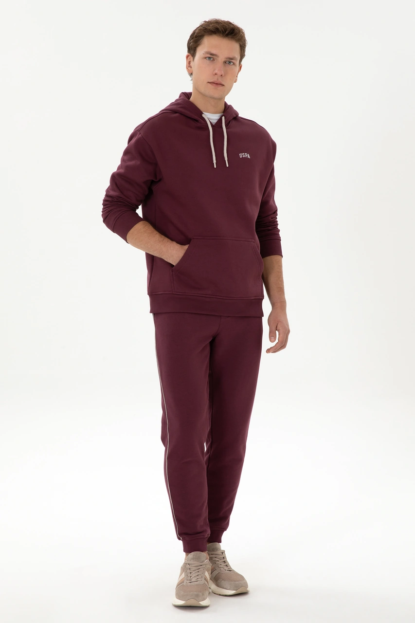 U.S. Polo Assn. Erkek Oversize Fit Kapüşonlu Şardonlu Bordo Basic Sweatshirt 50313782-VR177