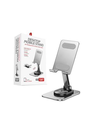Powerway Dms33 360 Derece Dönebilen Full Metal Katlanabilir Masaüstü Telefon Standı Metal Gri