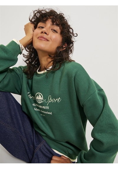 Jjxx Bisiklet Yaka Rahat Kesim Baskılı Yeşil Kadın Sweatshirt 12246744 Yeşil