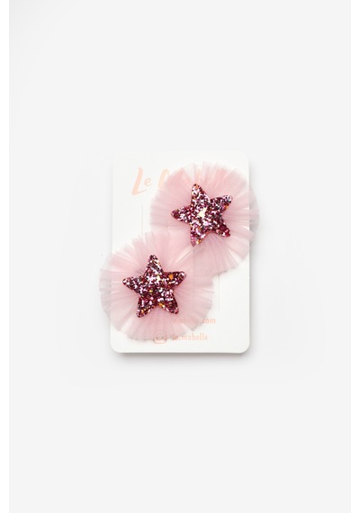 Pembe Tül Detaylı Yıldız Figürlü 2'li Saçsız Bebek Tokası Pembe