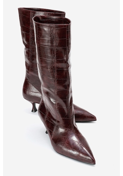 Luvishoes Luvi Shoes Crow Bordo Baskı Sivri Burunlu Kadın Topuklu Kısa Çizme Bordo