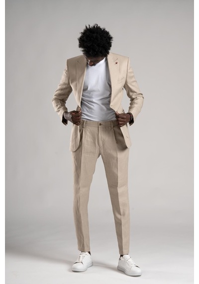 Sir Regular Fit Yarım Astarlı %100 Linen Keten Kumaş Takım Elbise 001