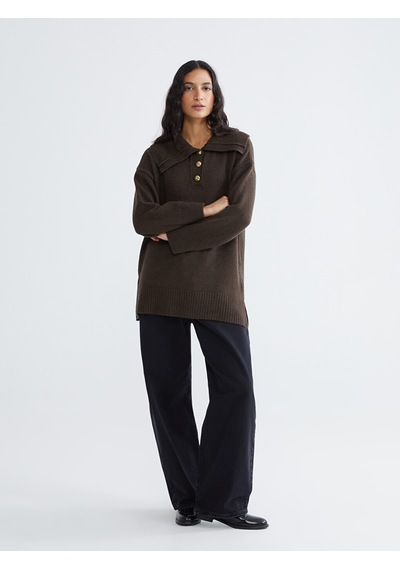 Lcw Modest Bej Polo Yaka Kadın Triko Kazak
