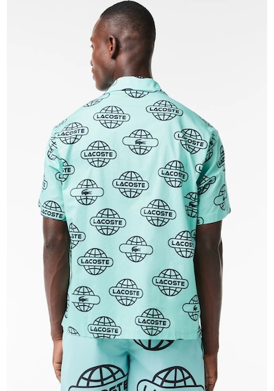 Lacoste Men's Relaxed Fit Green Shirt Bol Kesim Desenli Erkek Gömlek Yeşil