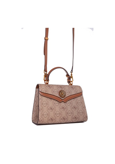 Levidor Monogram Baskılı Logo Detaylı Uzun Askılı Orta Boy Kadın El Çantası Camel
