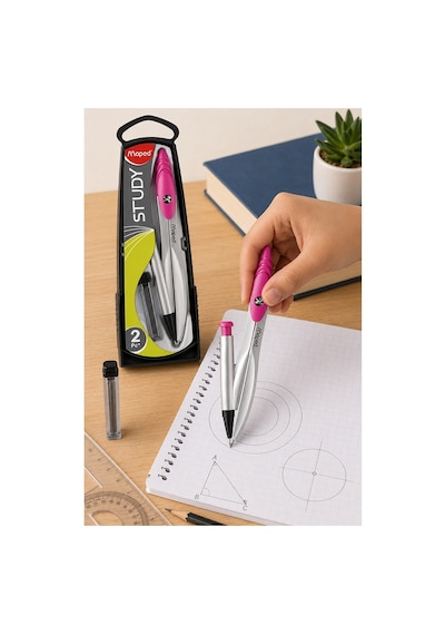 0.7 Uçlu Metal Pergel Pembe 1 Adet Maped 119430 Kutulu Metal Pergel Versatil Uçlu Mekanik Kalem Basmalı Uçlu Matematik