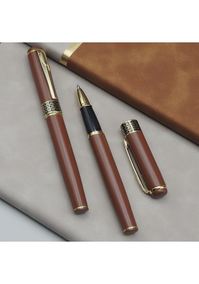 Gold İşlemeli Kahverengi Metal Roller Kalem Çok Renkli