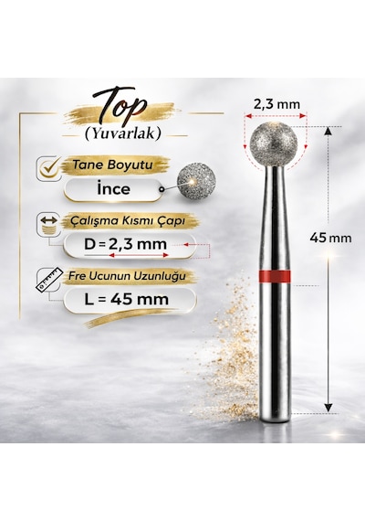 Elmas Freze Başlık Top Yumuşak - Kırmızı 0,23mm- Adet Fiyatı