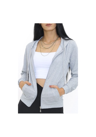Bensu Store - Kapşonlu Fermuarlı Sweat Gri - 3001.275. 001