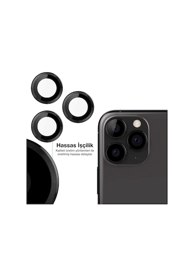 Apple Uyumlu   iPhone 14 Pro Max Kamera Koruyucu Lens Mercek Metal Çerçeveli 3lü Set Siyah Black