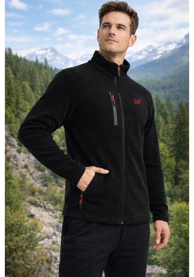 Walke Premium Erkek Tam Cepli Fermuarlı Outdoor Spor Polar Ceket Siyah