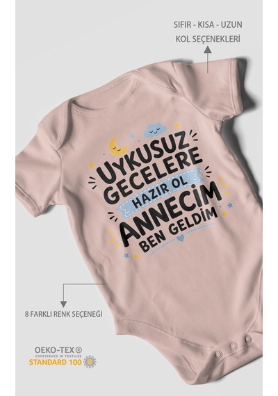 Morivokids Anneye Özel Kısa Kollu Bebek Body %100 Pamuk Pastel Pembe