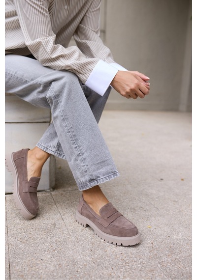 Alberto Kadın Vizon Gercek Suet Loafer Ayakkabi Vizon Suet