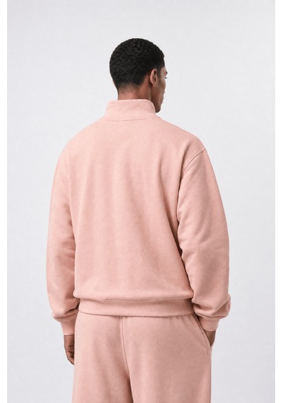 Erkek Respire Basic Half Zip Oversize Sweatshirt Pembe