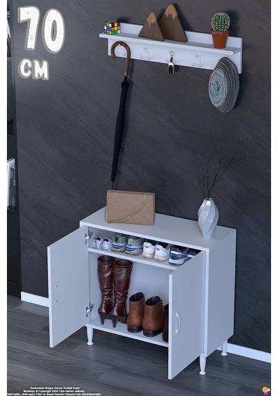 Aura Portmanto Vestiyer Ayakkabılık 1 Raf 2 Bölme 3 Kancalı Askılı Dar Alan Çok Amaçlı Dolap 70 Cm Aura Portmanto Vestiyer Ayakkabılık 1 Raf 2 Bölme 3 Kancalı Askılı Dar Alan Çok Amaçlı Dolap 70 Cm