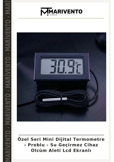 Özel Seri Mini Dijital Termometre - Problu - Su Geçirmez Cihaz Olcüm Aleti Lcd Ekranlı