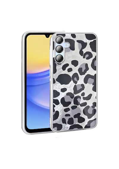 Samsung Uyumlu Galaxy A15 Kılıf Desenli Zore Mep Kapak Gri Leopar