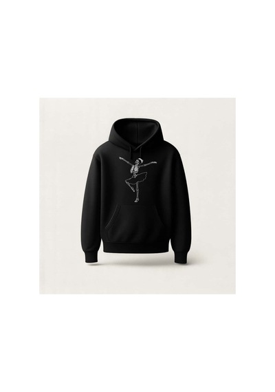 Ada Kostüm Tasarım İskelet Balerin Baskılı Hoodie Sweatshirt Siyah