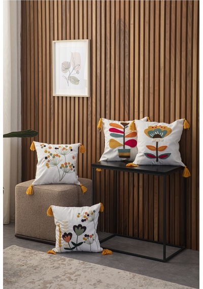 Swita Home Tekli Punch Işlemeli Çiçek Desen Kırlent Kılıfı Renkli