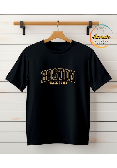 Aselinda Unisex Boston Tasarım Baskılı Tshirt-aile Kombin Tişört Kombin Yapmak İçin 2 Ürün Ekleyiniz Siyah Anne-kız