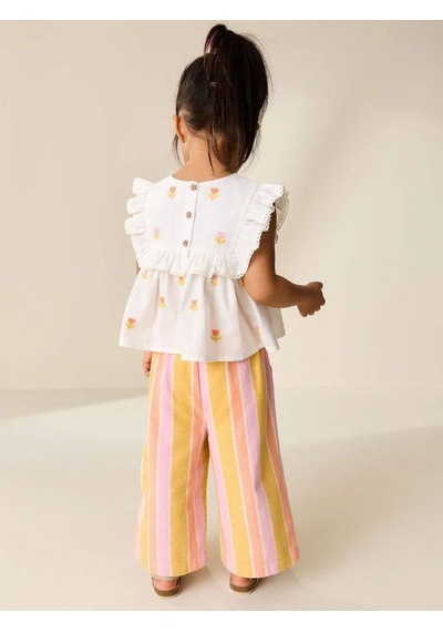 Miniko Kids Kız Çocuk Çiçek Desenli Pantolonlu Takım Ekru