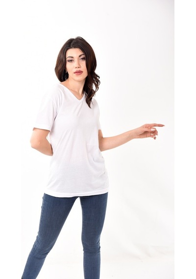 V Yaka Basic Kadın Tişört T-Shirt