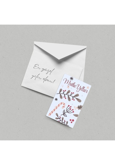 Yılbaşı Mutlu Yıllar Yazılı Hediye Kart Seti, Baston Temalı Paket