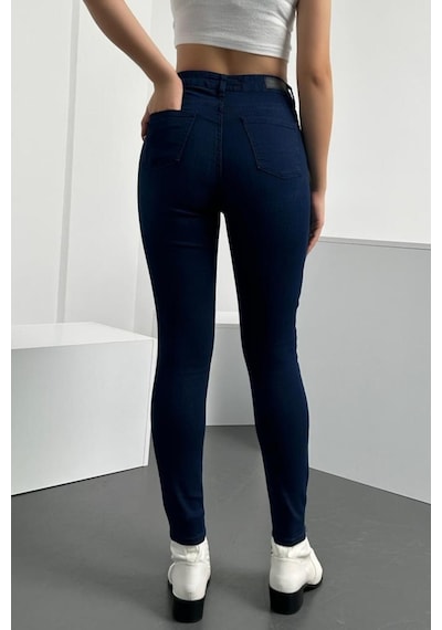 HLT Jeans Kadın Blue Black Süper Skinny Fit Esnek Likralı Yüksek Bel Denim Jean Kot Pantolon HLTJENNİE-BLUE BLACK-K Çok Renkli