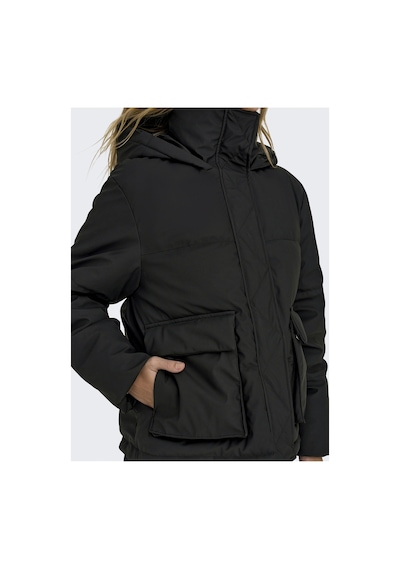 Only Kapüşonlu Siyah Kadın Mont Onlsally Raın Short Puffer Otw