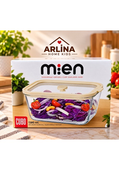 1380 Ml Vakum Kapaklı Cam Saklama Kabı Krem